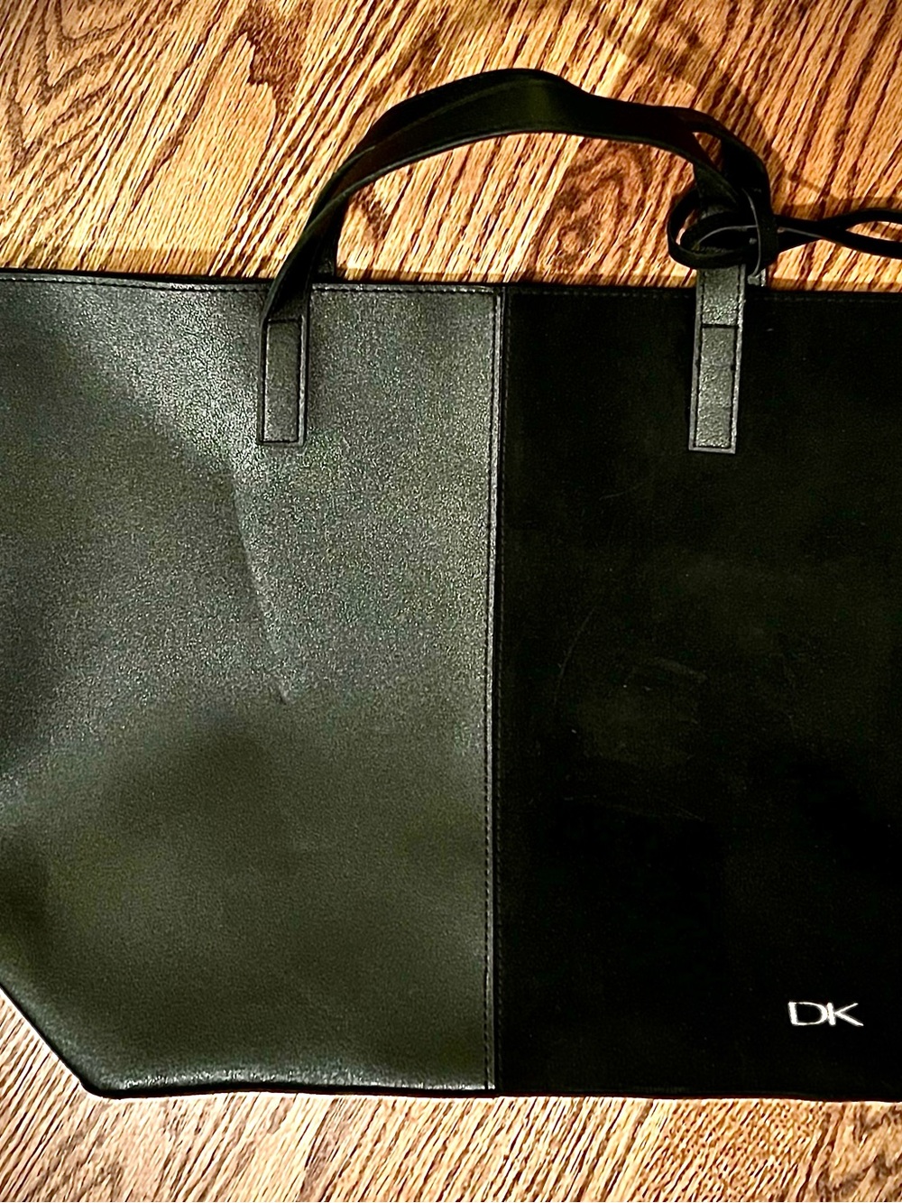 DKNY Black Two-Tone Leather and Suede Tote